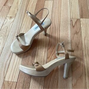 Steve Madden Brown Leather Platform Heels Strappy Womens 7.5 Tan Y2K Sandals